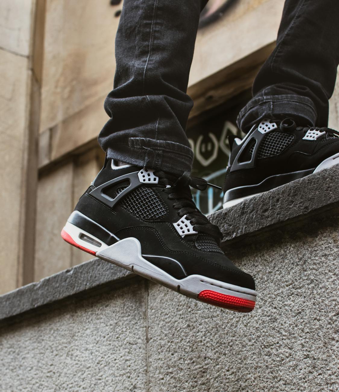 black and red sneakers in close up shot